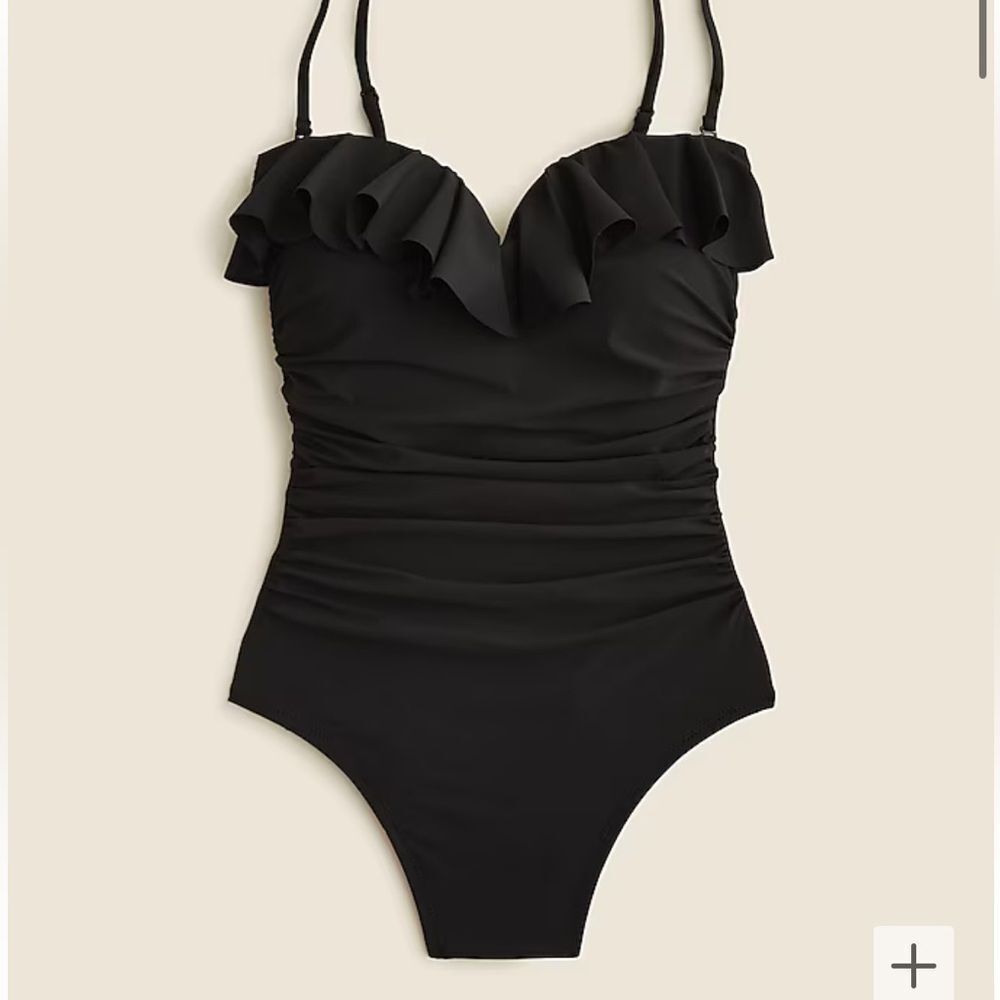 J Crew Matte ruched one-piece swimsuit with ruffles‎ Womens Size 4 Black